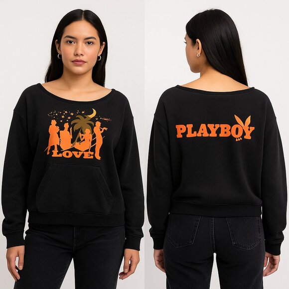 PLAYBOY Sweaters - Playboy Graphic Sweatshirt | Size S | Black “Love Jazz Band” Crewneck